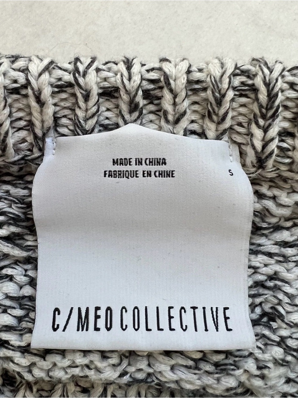C/Meo Collective Cotton Blend Crewneck Gray Black Marled Fisherman Sweater Sz S - Picture 9 of 10